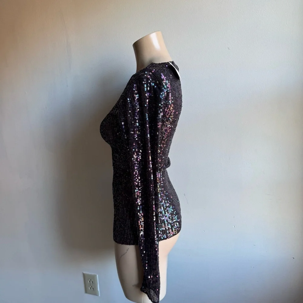 NWT Free People Women's Gold Rush Long Sleeve Top in black